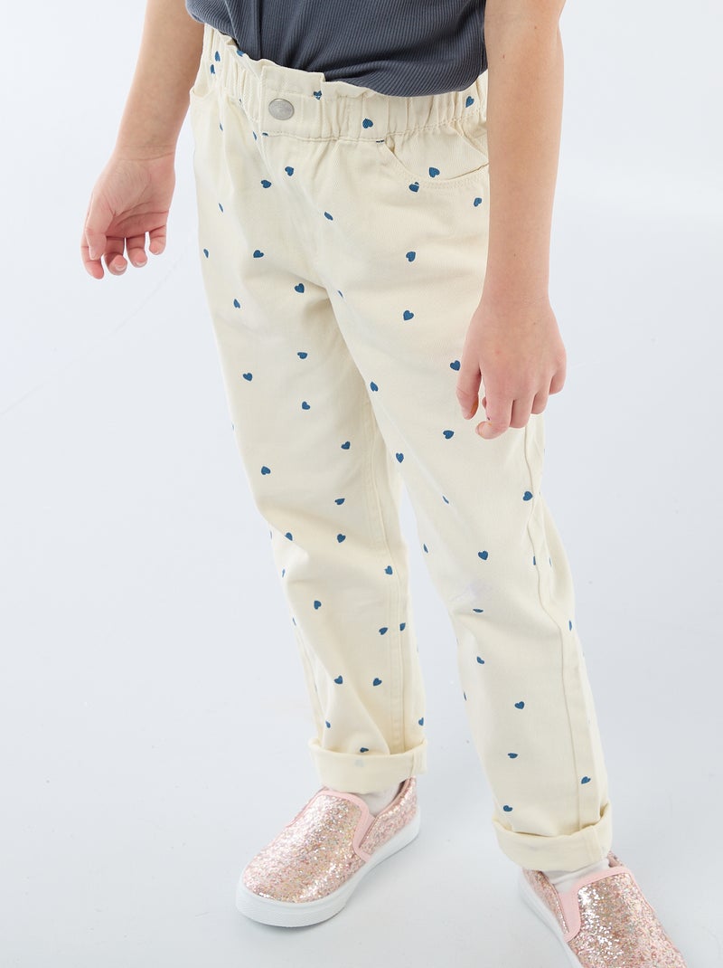 Calças de ganga corte mom com padrão Branco - Kiabi