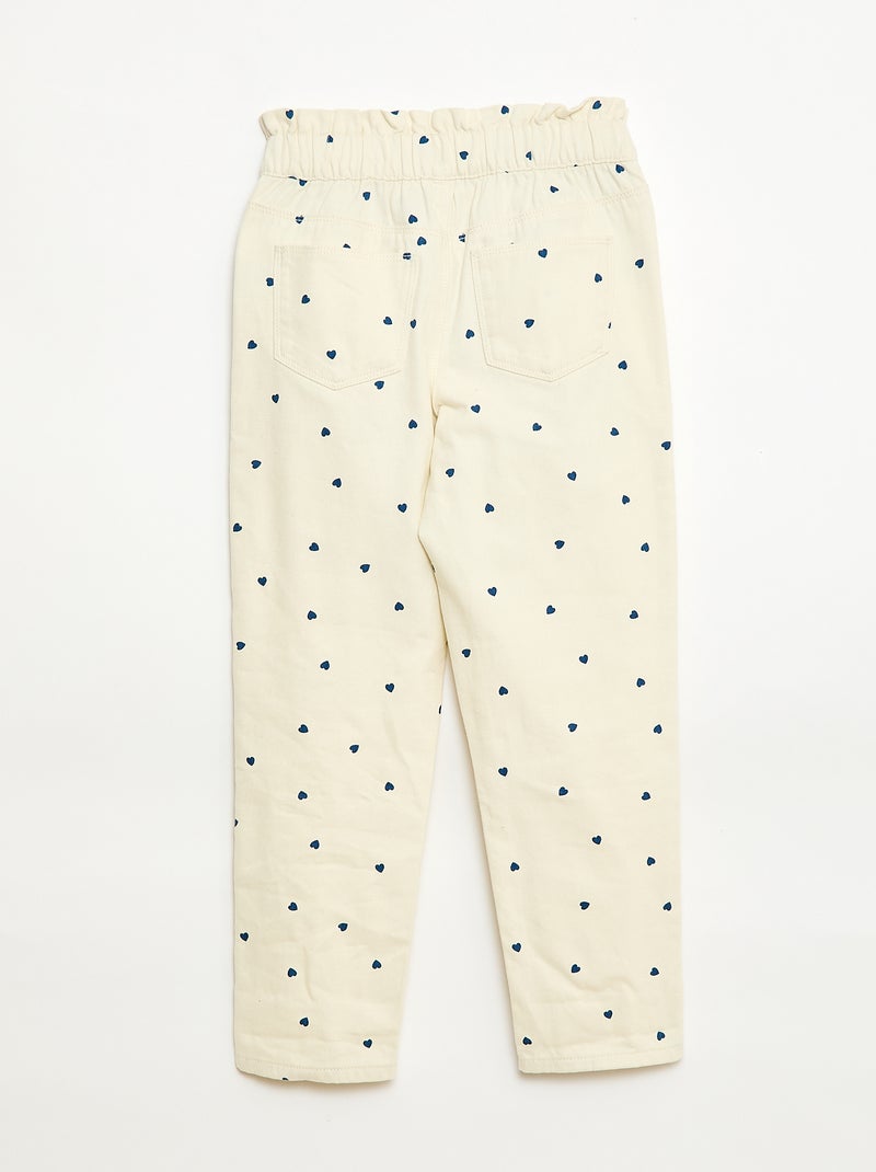 Calças de ganga corte mom com padrão Branco - Kiabi