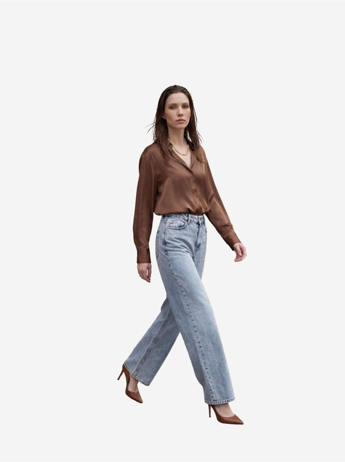 Calças de ganga de cintura alta e pernas largas com bolsos da my fashion - Kiabi Calças de ganga de cintura alta e pernas largas com bolsos da my fashion - Kiabi
