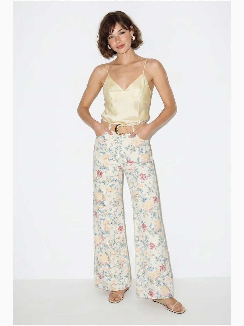 Calças de ganga de cintura subida com estampado paisley e perna reta lucci Branco - Kiabi