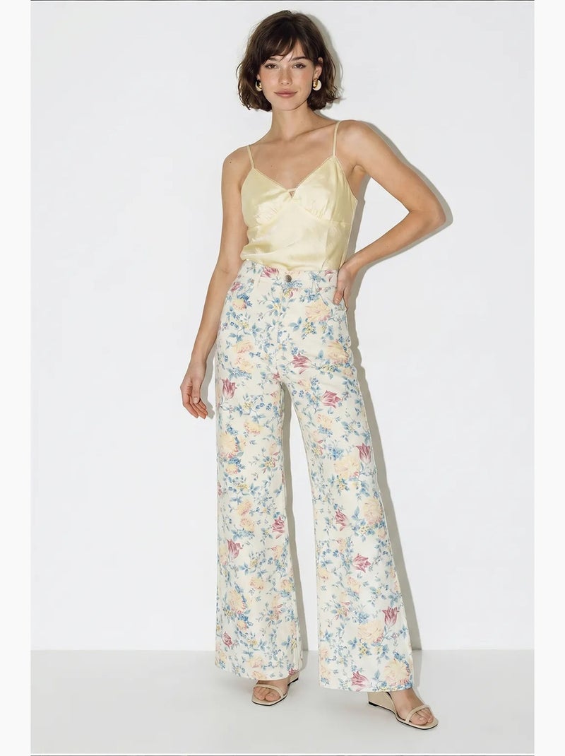 Calças de ganga de cintura subida com estampado paisley e perna reta lucci Branco - Kiabi