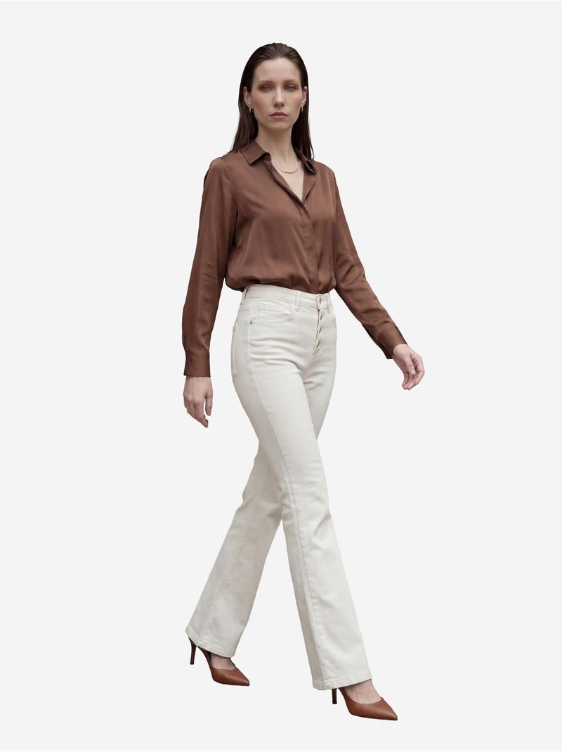 Calças de ganga de cintura subida e perna à boca de sino my fashion Creme - Kiabi