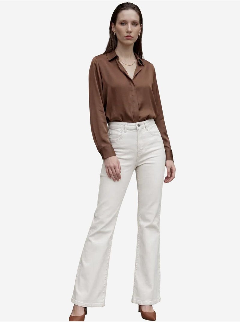 Calças de ganga de cintura subida e perna à boca de sino my fashion Creme - Kiabi