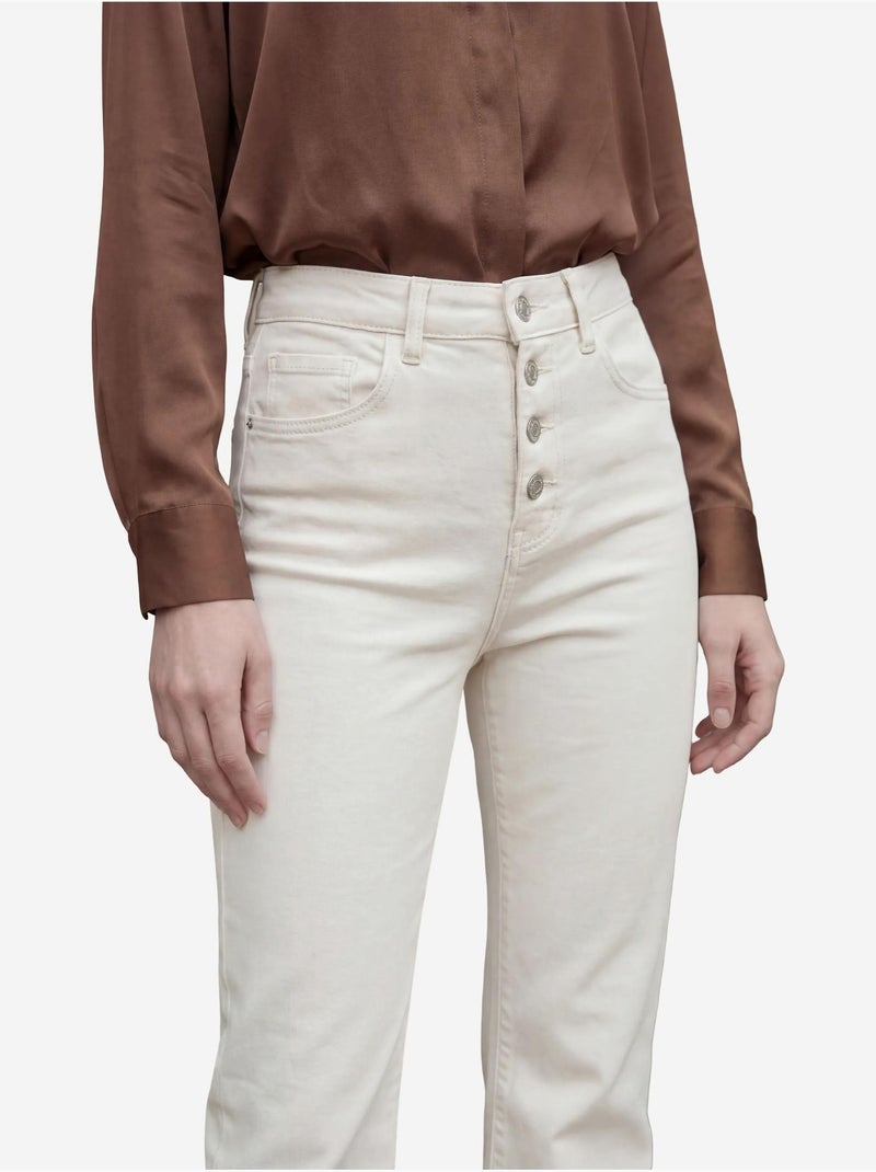 Calças de ganga de cintura subida e perna à boca de sino my fashion Creme - Kiabi