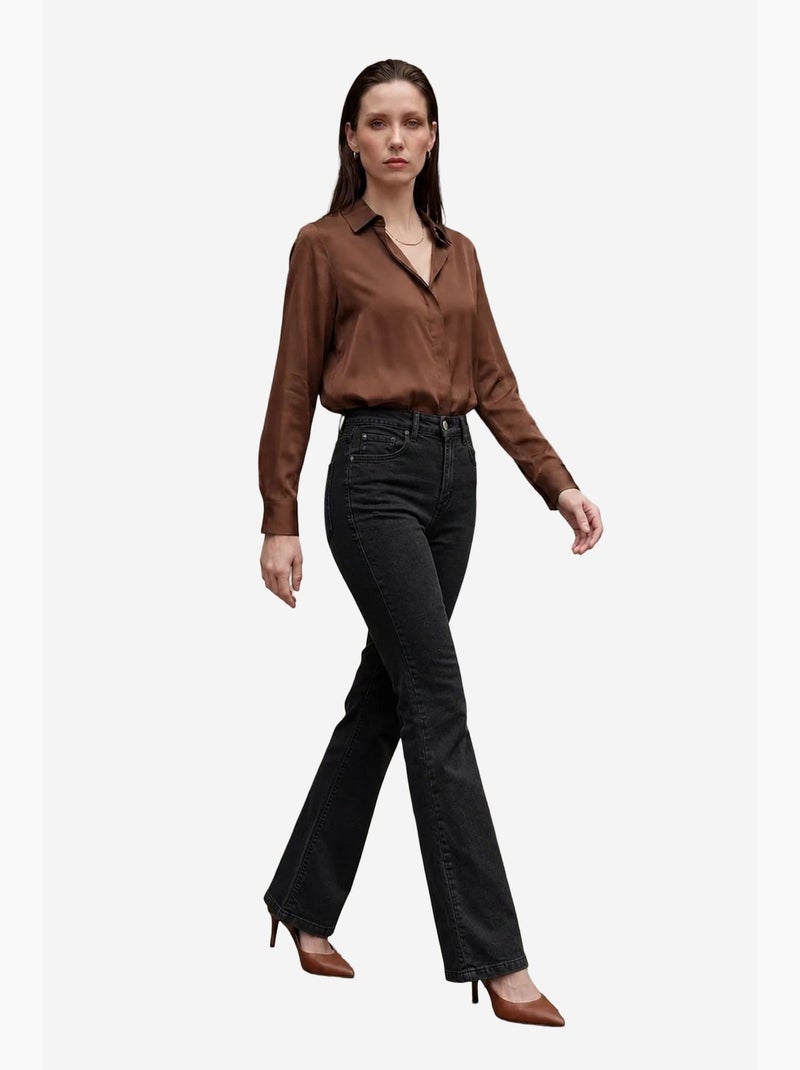 Calças de ganga de cintura subida e perna à boca de sino my fashion Preto - Kiabi
