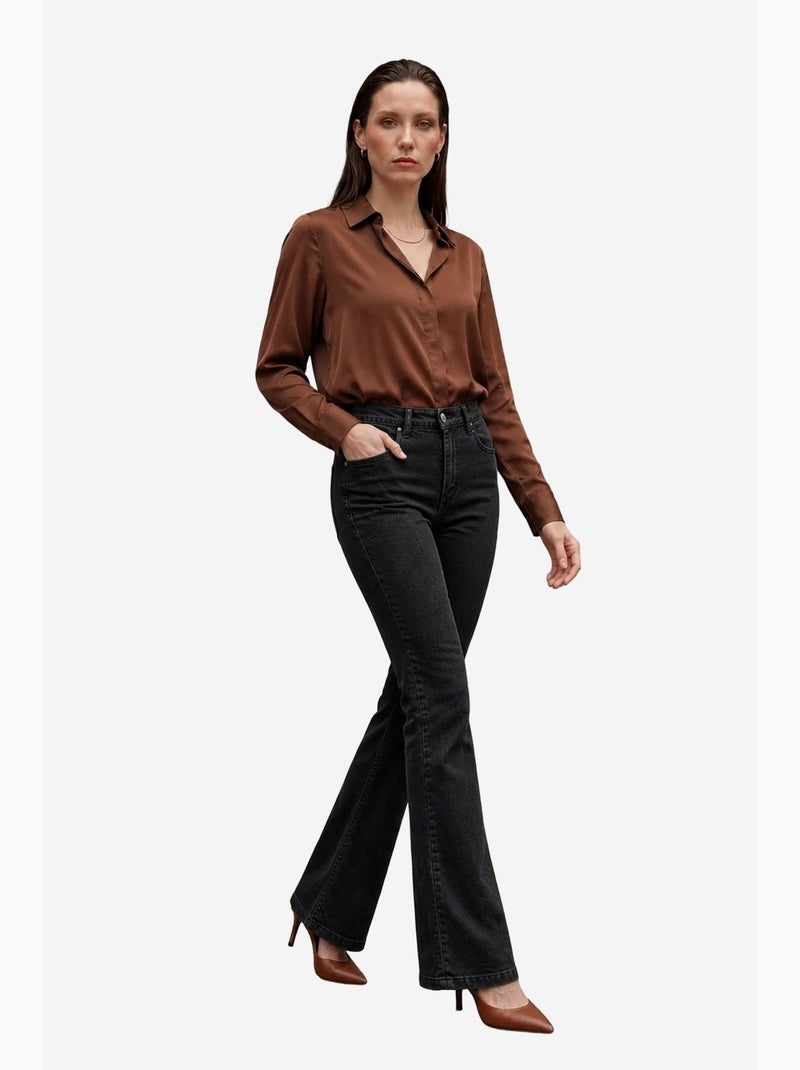 Calças de ganga de cintura subida e perna à boca de sino my fashion Preto - Kiabi
