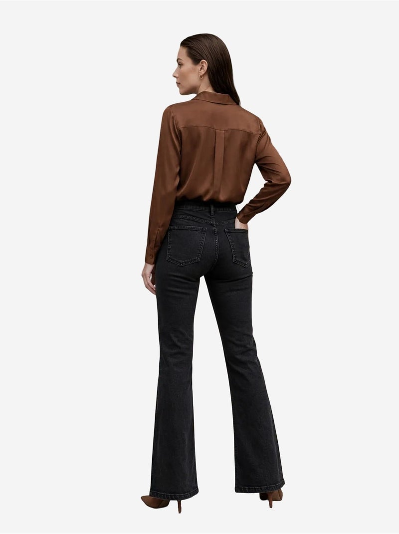 Calças de ganga de cintura subida e perna à boca de sino my fashion Preto - Kiabi
