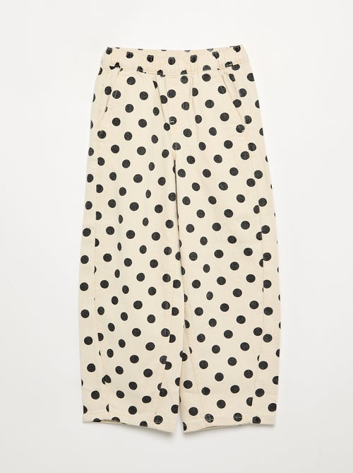 Calças de ganga de corte barrel com estampado de bolinhas - Kiabi Calças de ganga de corte barrel com estampado de bolinhas - Kiabi