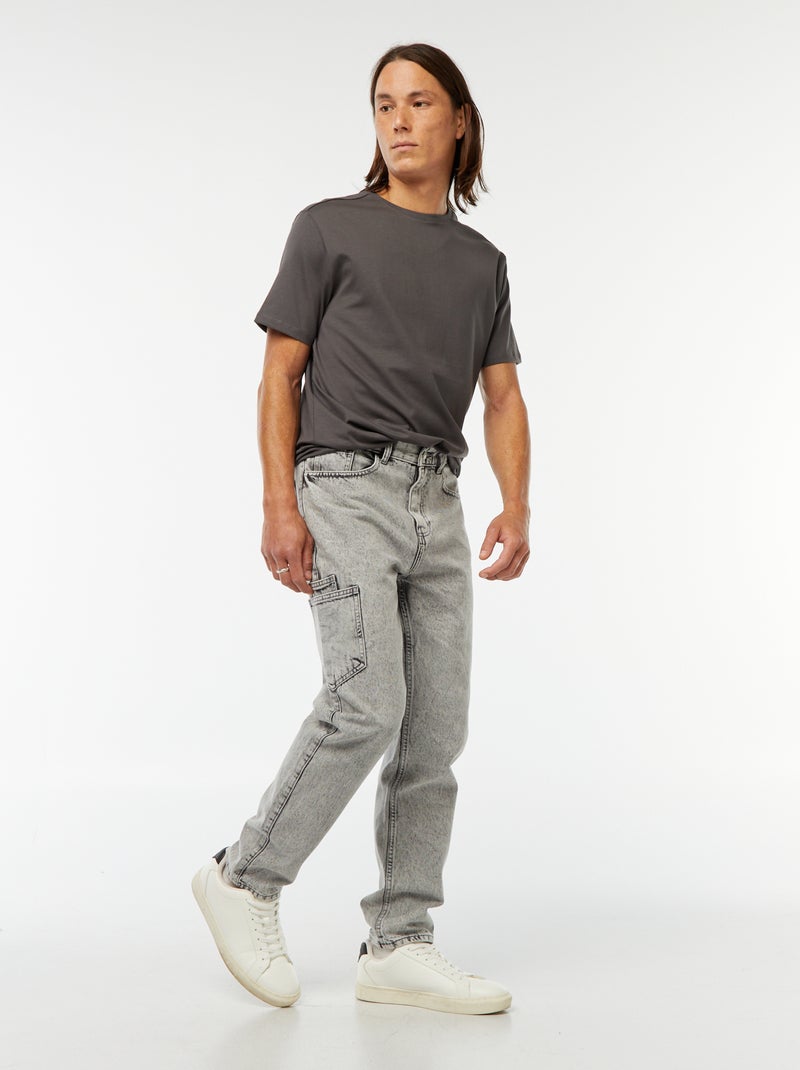Calças de ganga de corte direito - regular fit com 5 bolsos Cinza - Kiabi