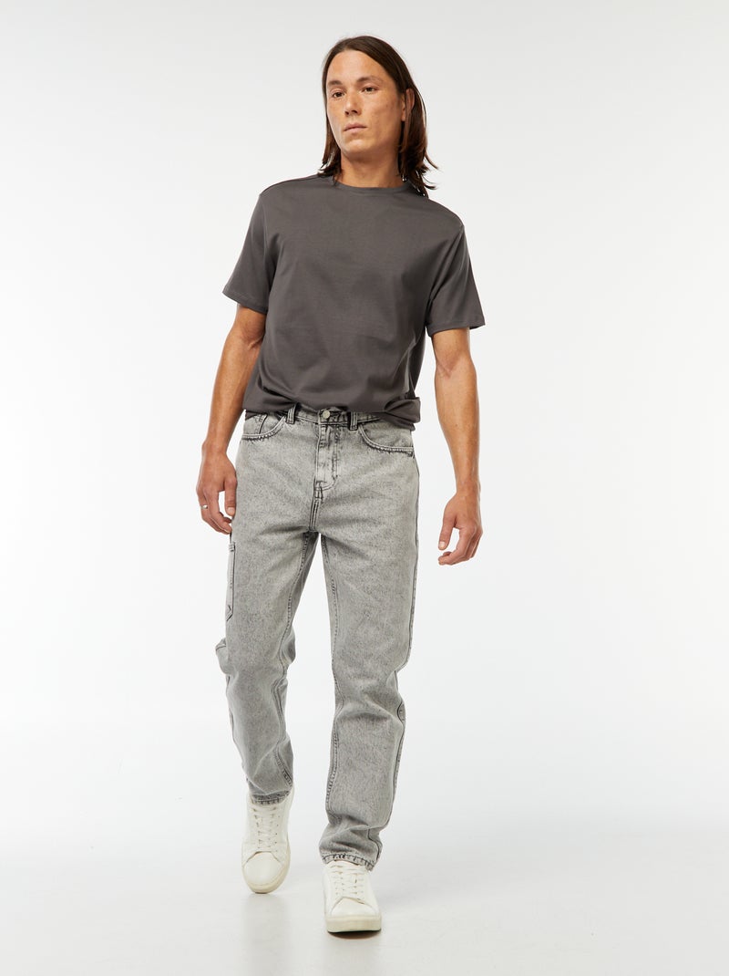 Calças de ganga de corte direito - regular fit com 5 bolsos Cinza - Kiabi