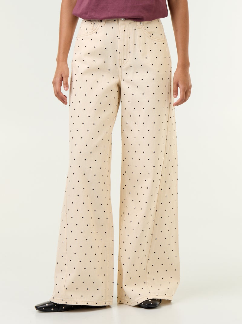 Calças de ganga de corte largo às bolinhas Branco - Kiabi