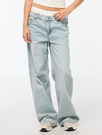 Calças de ganga efeito calção baggy