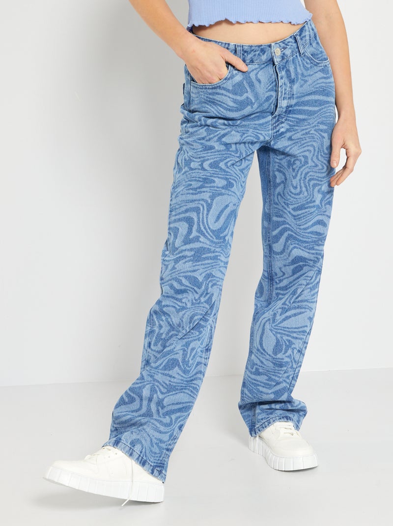Calças de ganga largas com estampado 'ondas' AZUL - Kiabi