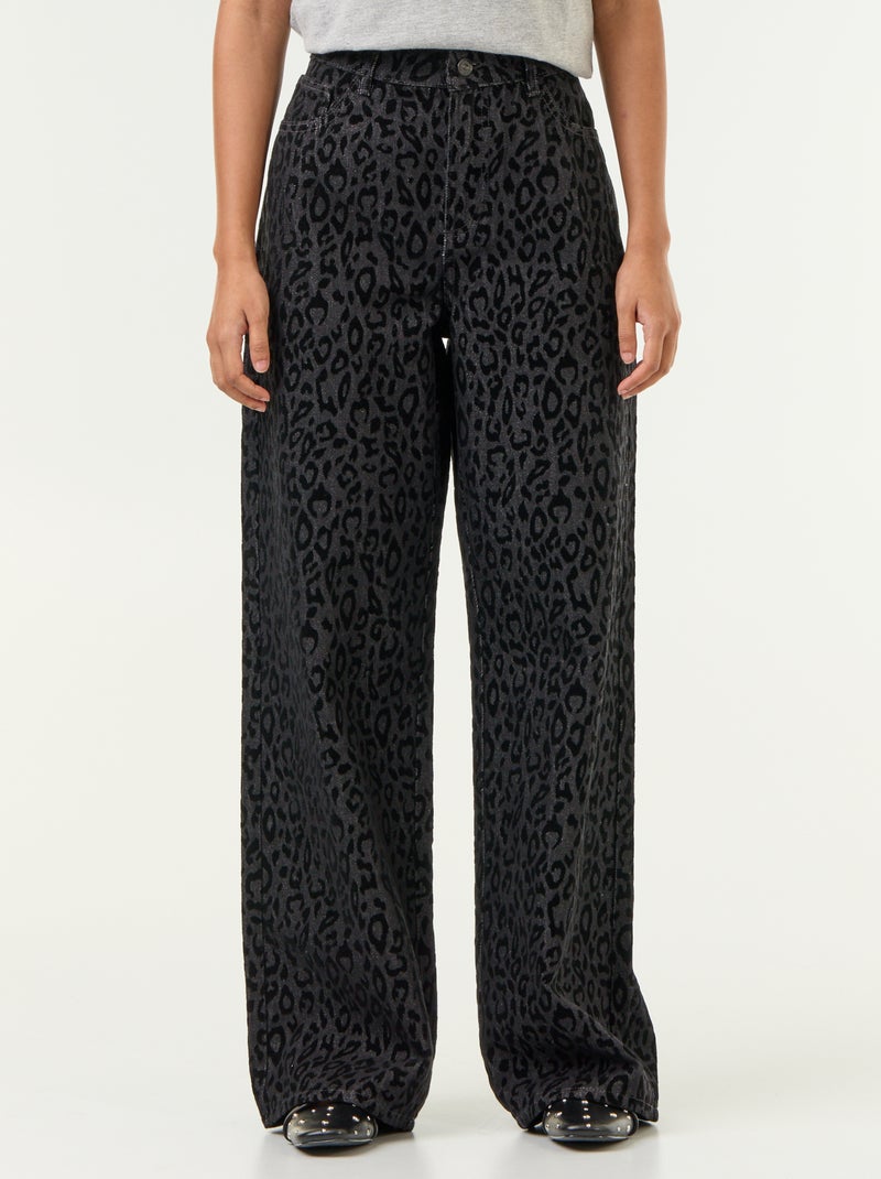 Calças de ganga largas com padrão leopardo Preto - Kiabi