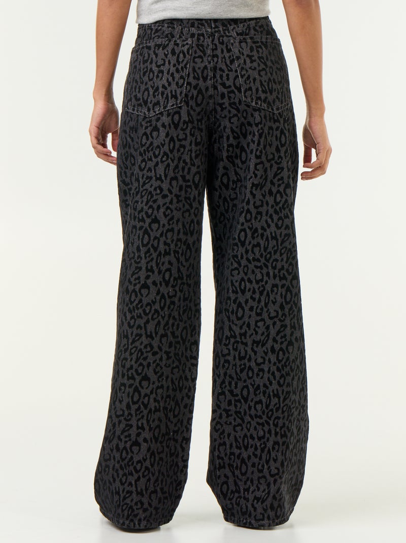 Calças de ganga largas com padrão leopardo Preto - Kiabi