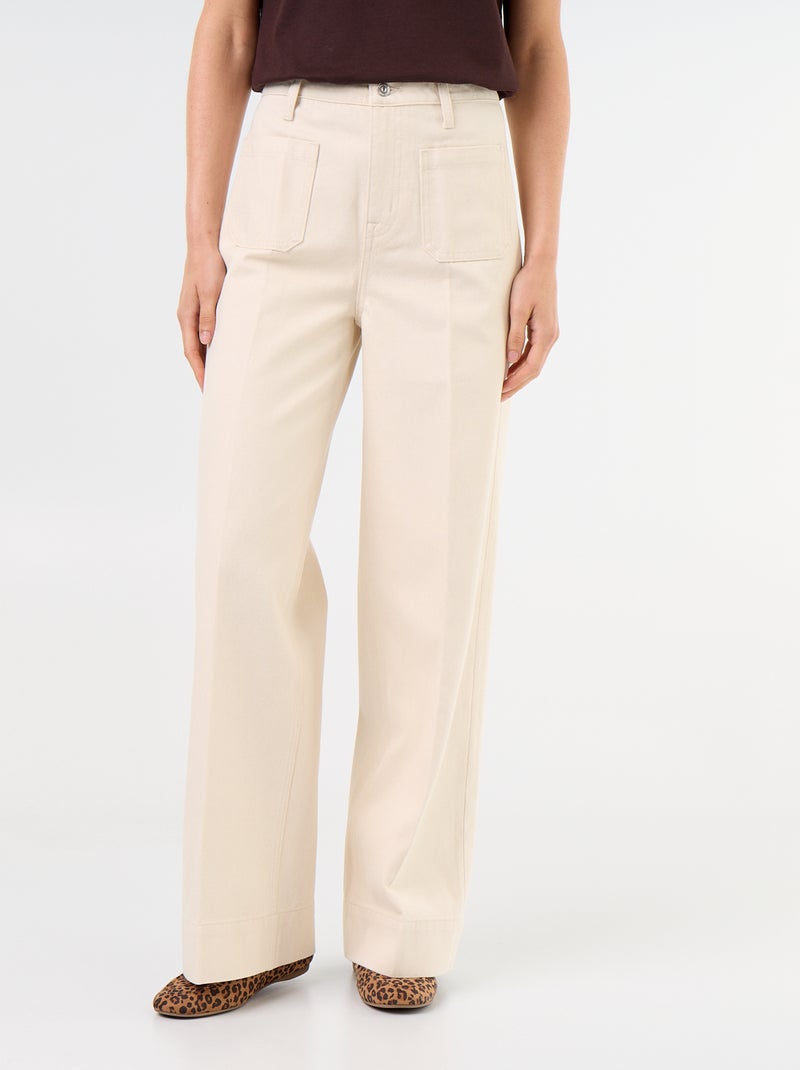 Calças de ganga largas de cintura alta com bolsos aplicados Branco - Kiabi