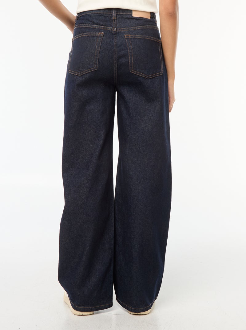 Calças de ganga largas de cintura subida com 5 bolsos Azul - Kiabi