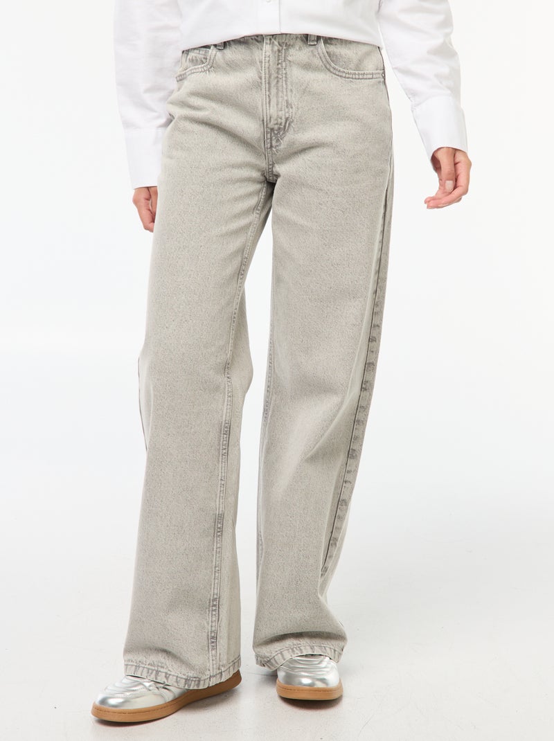 Calças de ganga largas de cintura subida com 5 bolsos Cinza - Kiabi