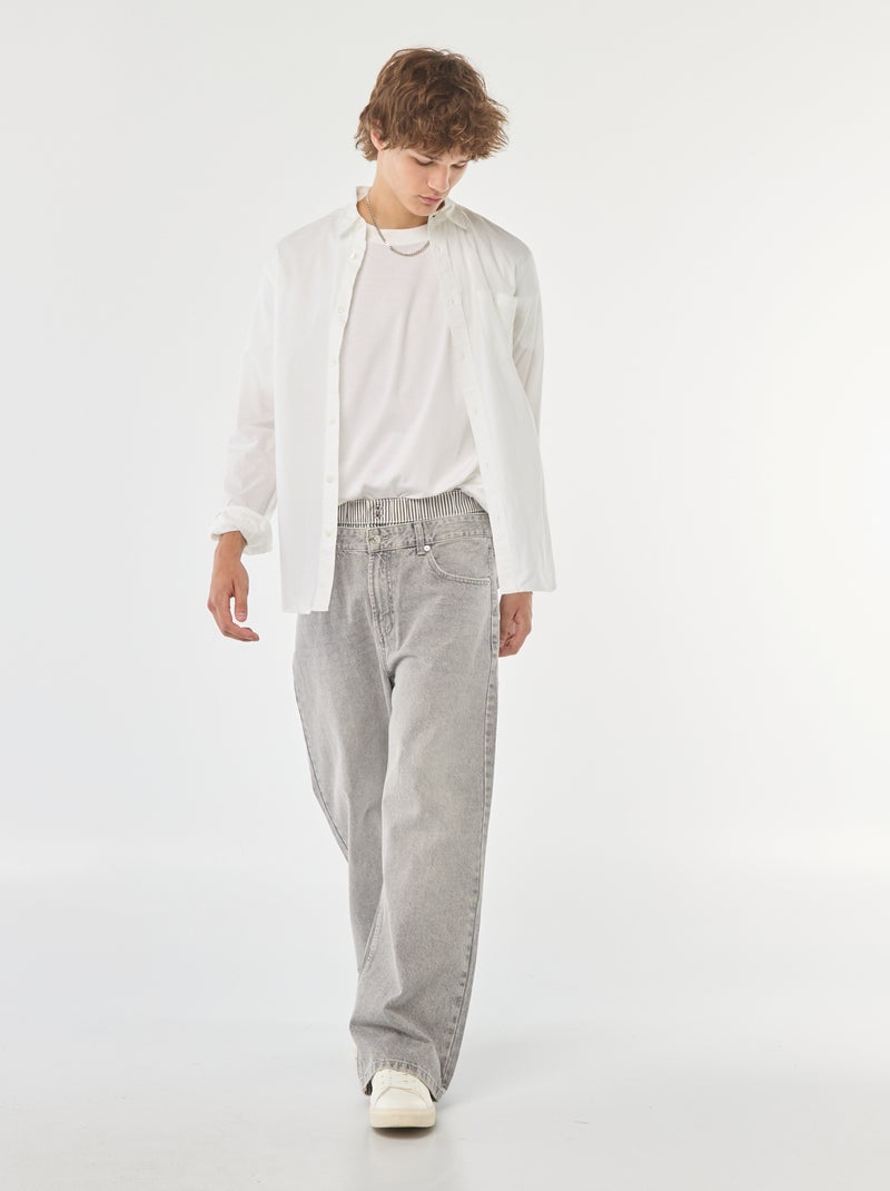 Calças de ganga largas estilo baggy com calções falsos integrados na cintura Cinza - Kiabi