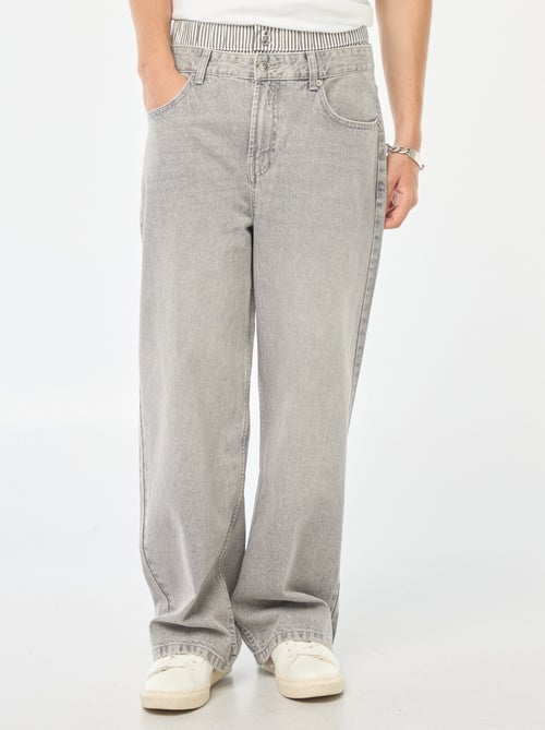 Calças de ganga largas estilo baggy com calções falsos integrados na cintura - Kiabi