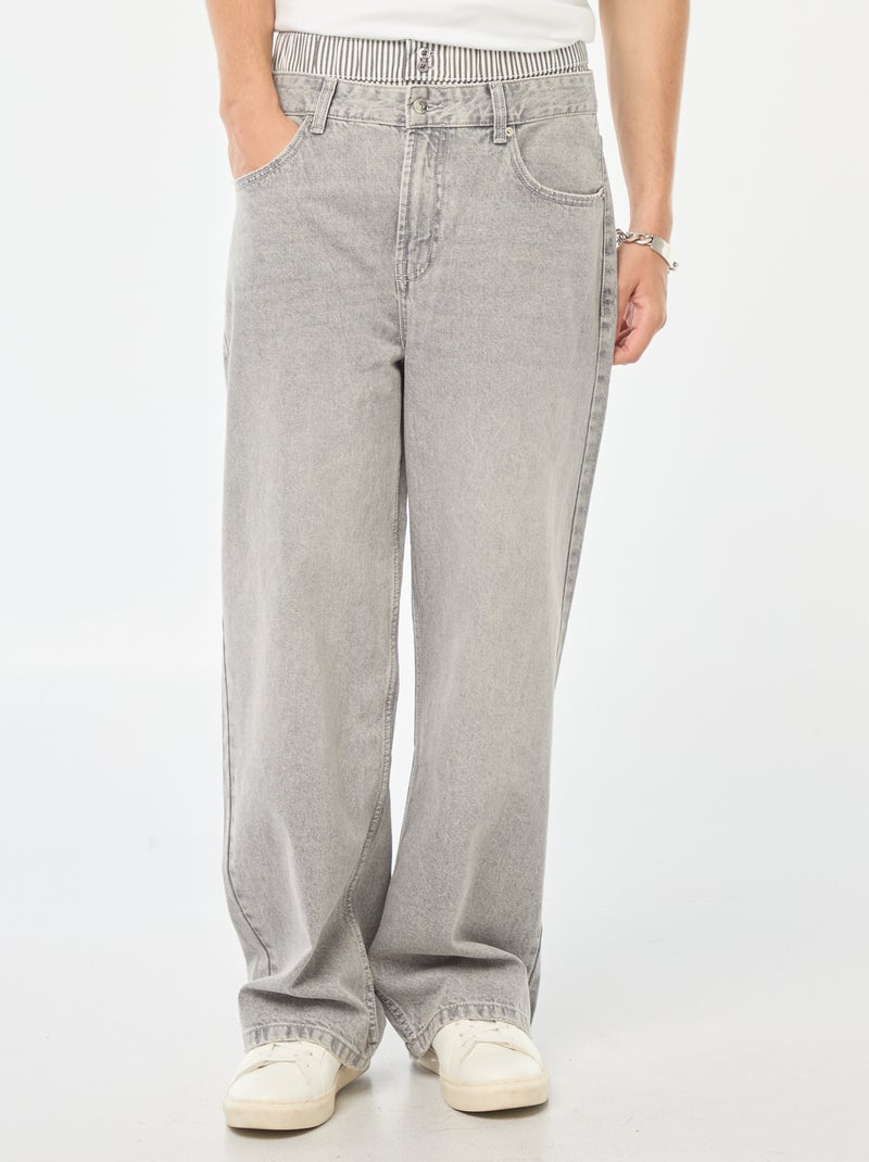 Calças de ganga largas estilo baggy com calções falsos integrados na cintura Cinza - Kiabi