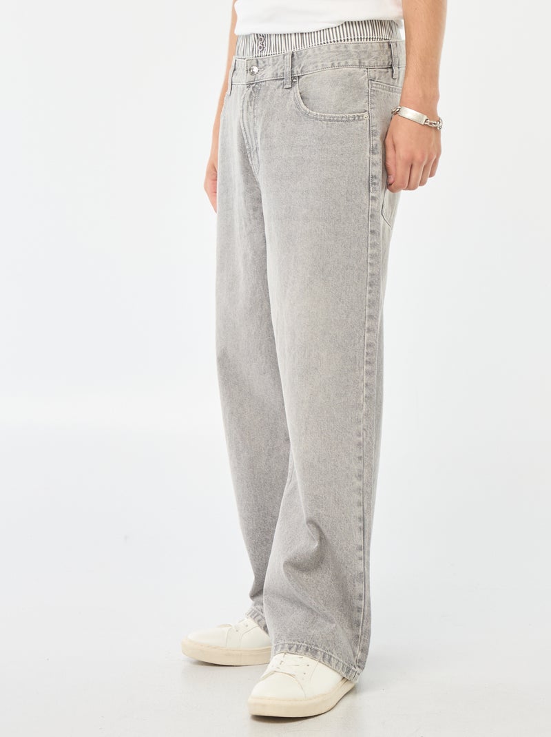 Calças de ganga largas estilo baggy com calções falsos integrados na cintura Cinza - Kiabi