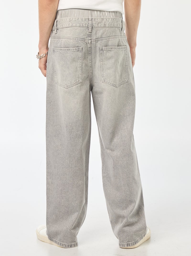 Calças de ganga largas estilo baggy com calções falsos integrados na cintura Cinza - Kiabi