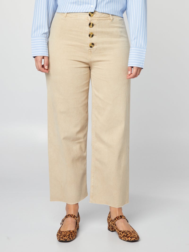 Calças de ganga largas / wide-leg abertura com botões de fantasia BEGE - Kiabi