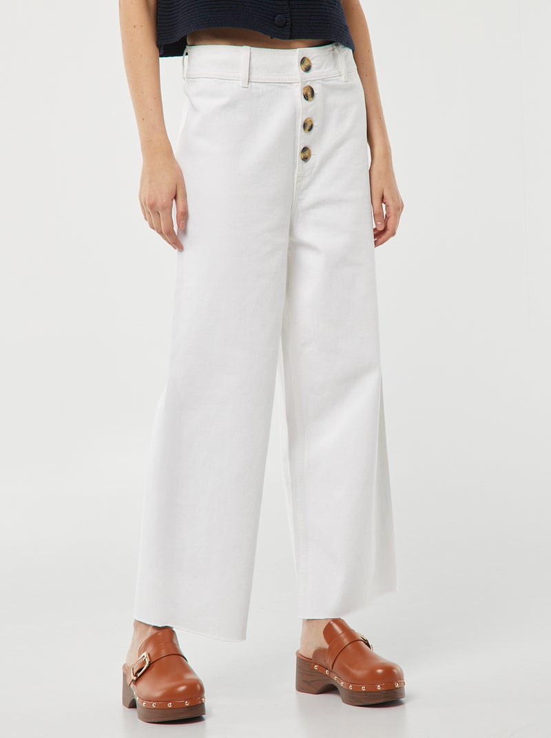 Calças de ganga largas / wide-leg abertura com botões de fantasia Branco - Kiabi