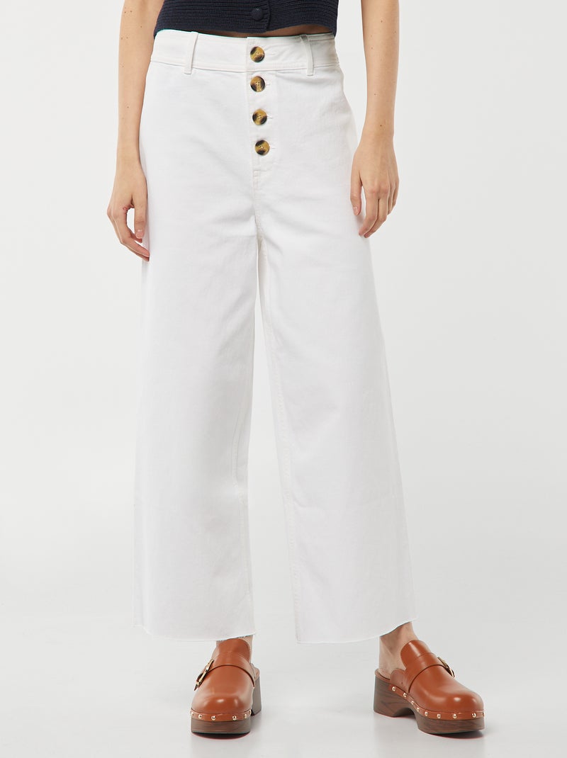 Calças de ganga largas / wide-leg abertura com botões de fantasia Branco - Kiabi