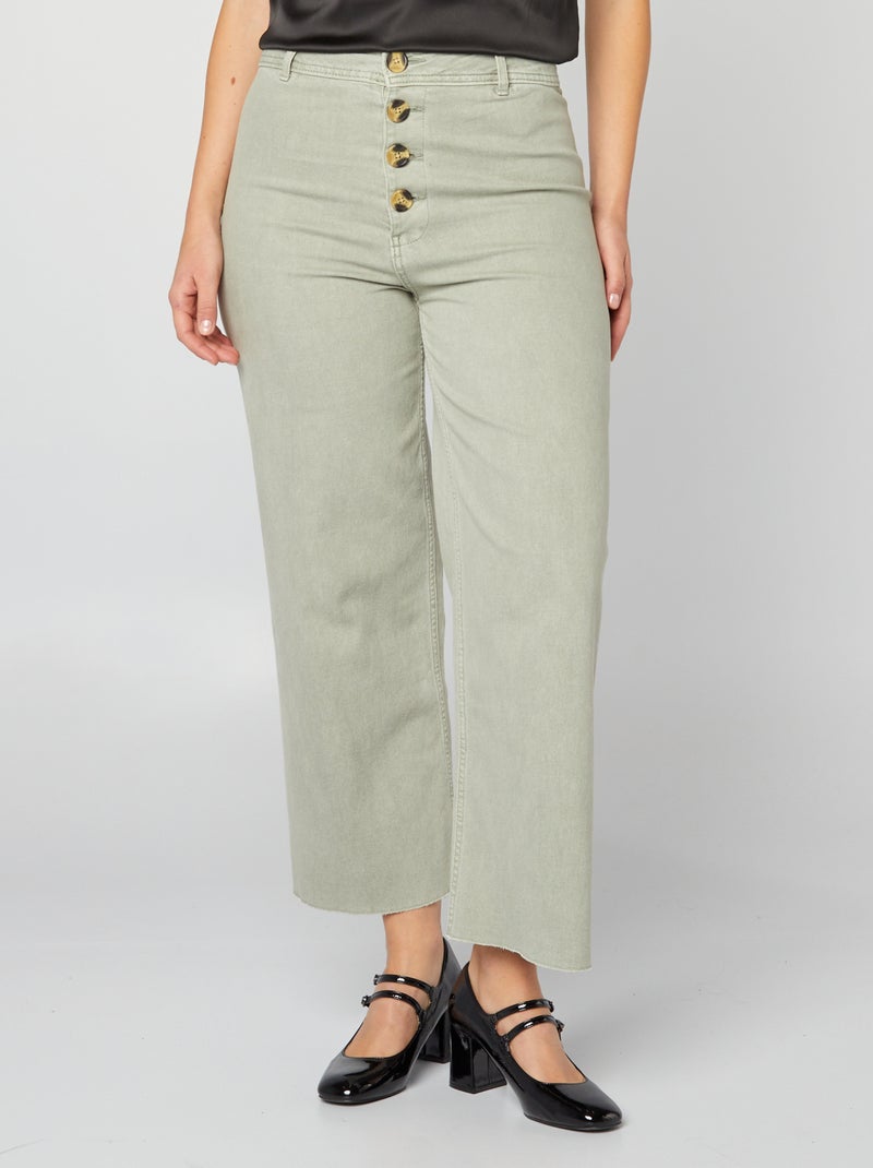 Calças de ganga largas / wide-leg abertura com botões de fantasia VERDE - Kiabi