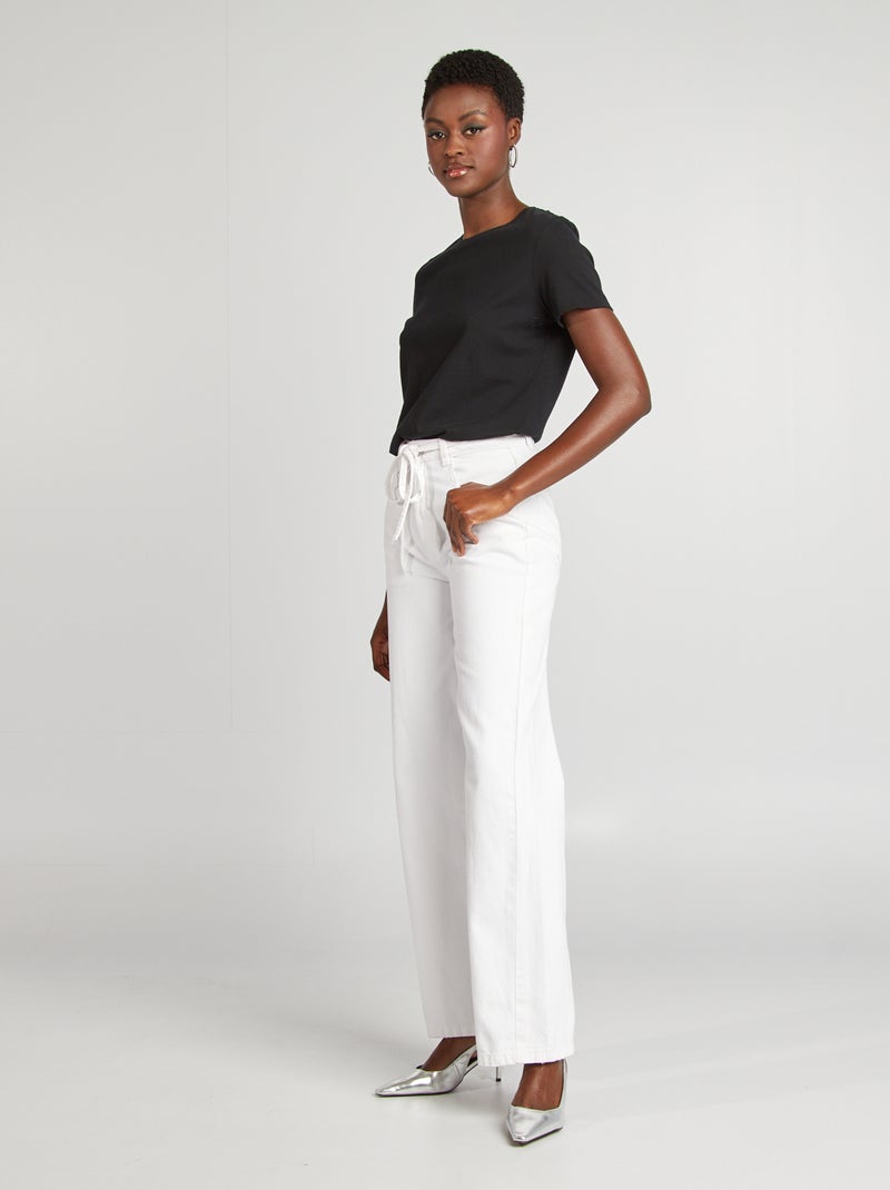 Calças de ganga largas / wide-leg com cintura subida Branco - Kiabi