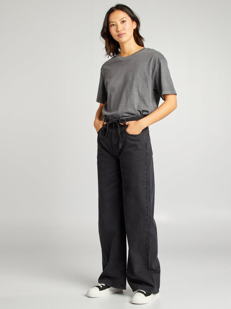Calças de ganga largas / wide-leg com cintura subida CINZA - Kiabi
