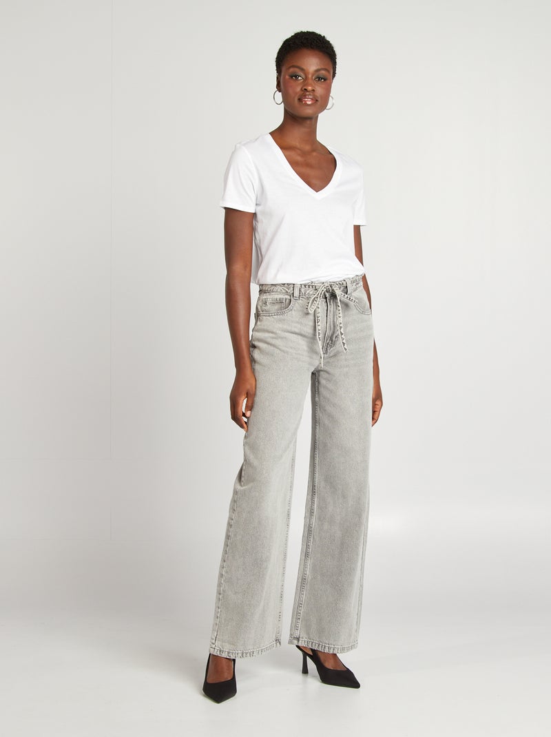 Calças de ganga largas / wide-leg com cintura subida CINZA - Kiabi