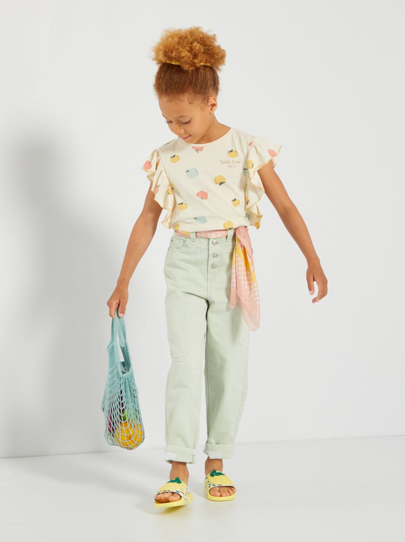 Calças de ganga mom com 5 bolsos Azul - Kiabi