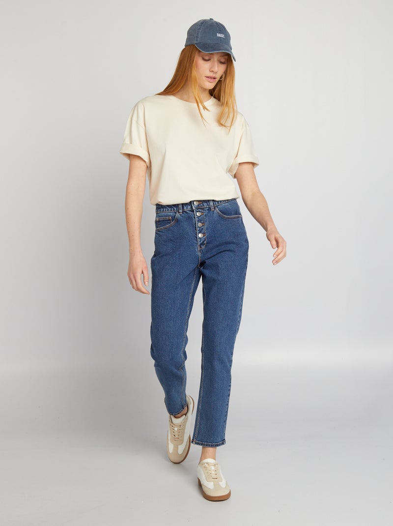 Calças de ganga mom com cintura muito subida - L30 AZUL - Kiabi