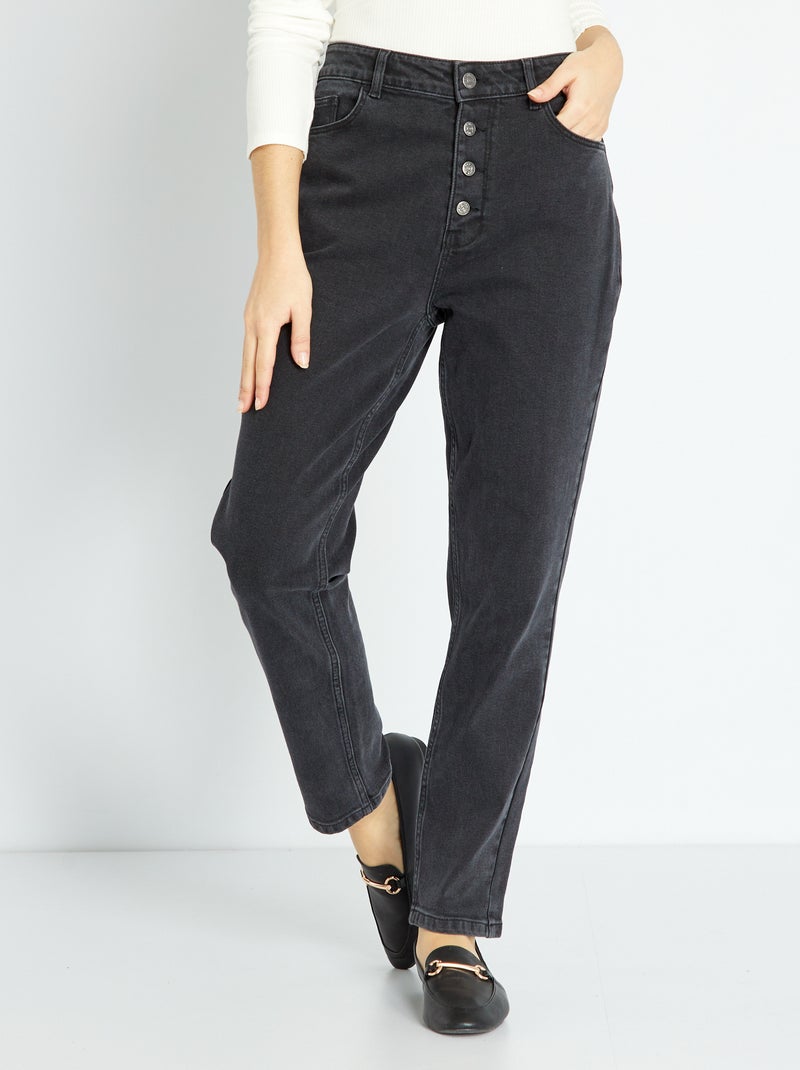 Calças de ganga mom com cintura muito subida  - L34 PRETO - Kiabi