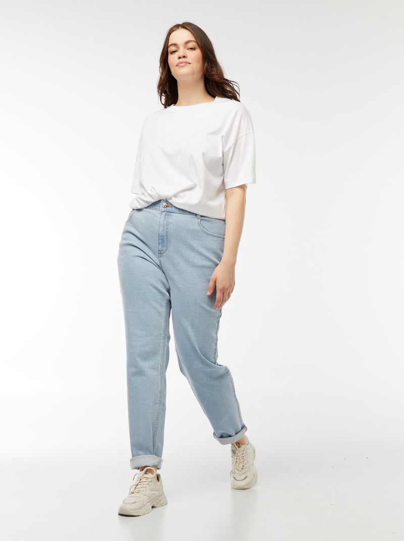 Calças de ganga mom com cintura subida  - L34 Azul - Kiabi
