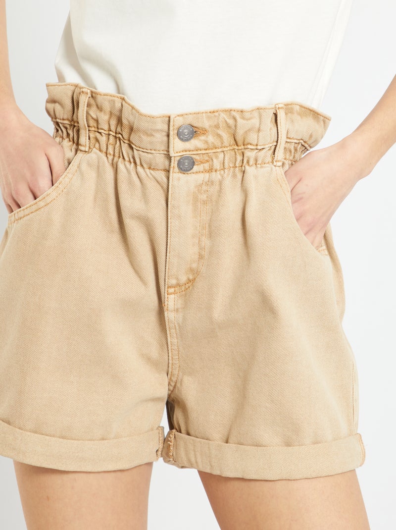 Calças de ganga mom com cintura subida BEGE - Kiabi