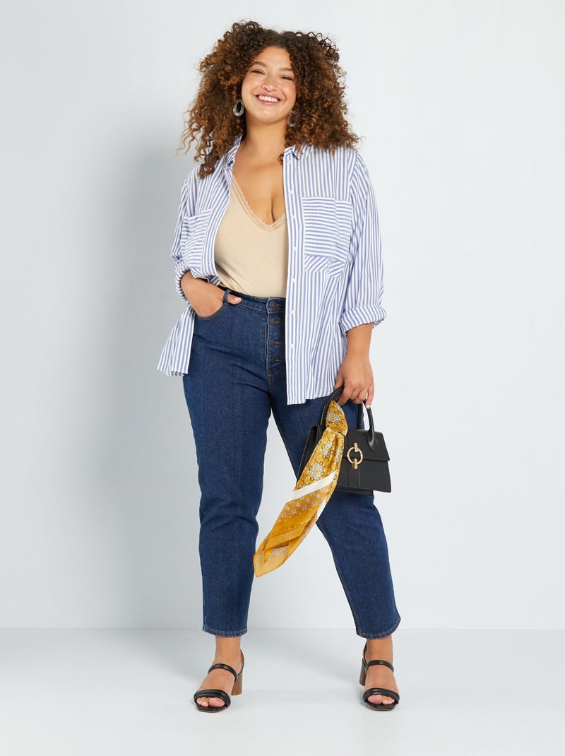 Calças de ganga mom com cintura subida e 5 bolsos - L32 AZUL - Kiabi