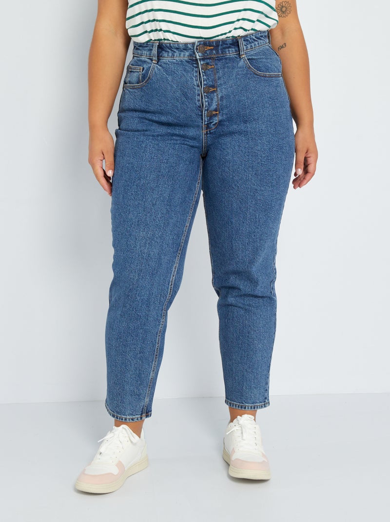 Calças de ganga mom com cintura subida e 5 bolsos - L32 AZUL - Kiabi