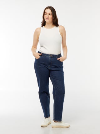 Calças de ganga mom com cintura subida e 5 bolsos - L32