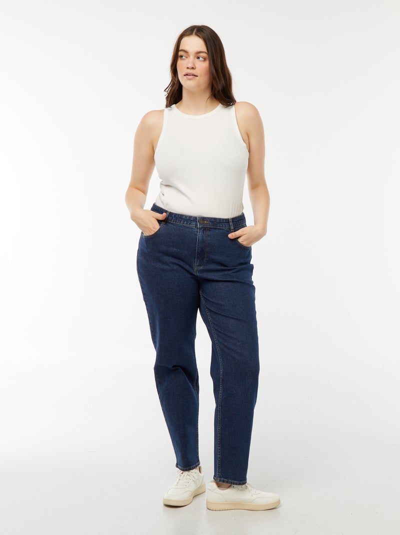 Calças de ganga mom com cintura subida e 5 bolsos - L32 Azul - Kiabi