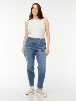 Calças de ganga mom com cintura subida e 5 bolsos - L32