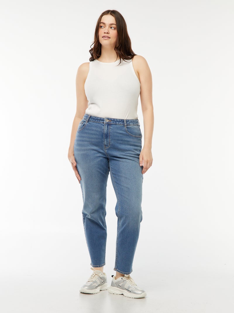 Calças de ganga mom com cintura subida e 5 bolsos - L32 Azul - Kiabi