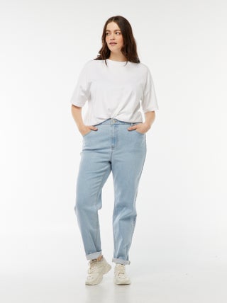 Calças de ganga mom com cintura subida e 5 bolsos - L32