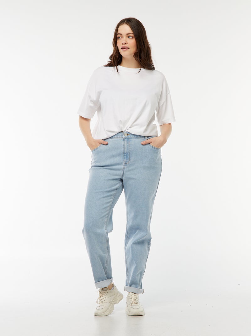Calças de ganga mom com cintura subida e 5 bolsos - L32 Azul - Kiabi