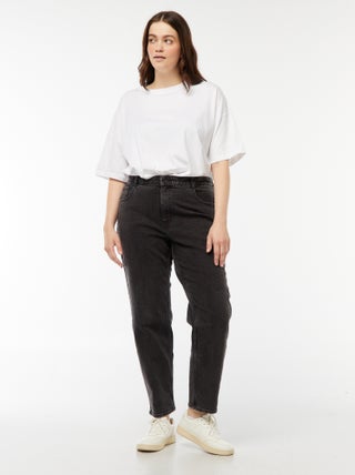 Calças de ganga mom com cintura subida e 5 bolsos - L32