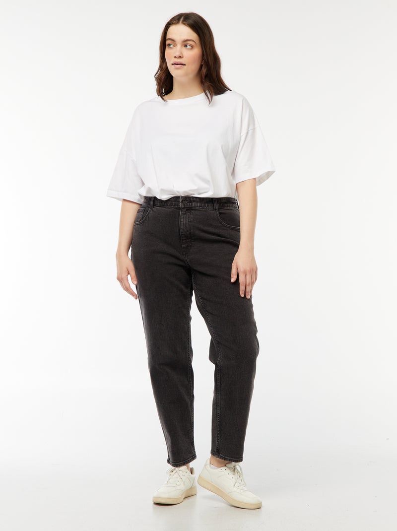Calças de ganga mom com cintura subida e 5 bolsos - L32 Preto - Kiabi