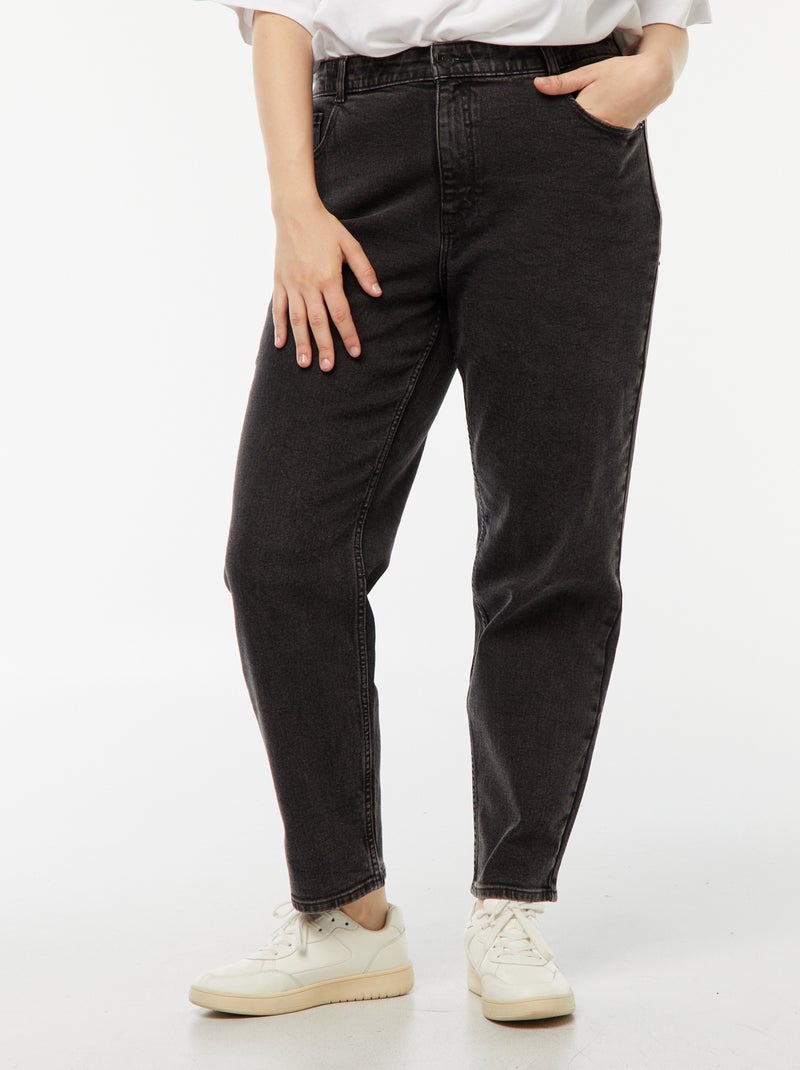 Calças de ganga mom com cintura subida e 5 bolsos - L32 Preto - Kiabi